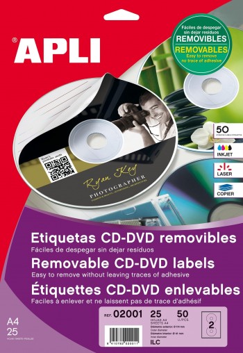 ETIQUETA CD-DVD REMOVIB.INKJET 50 U