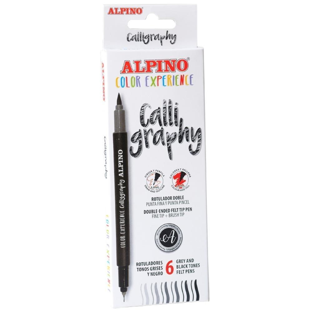 ROTULADOR DOBLE PUNTA ALPINO CALLIGRAPHY GRISES Y NEGROS 6