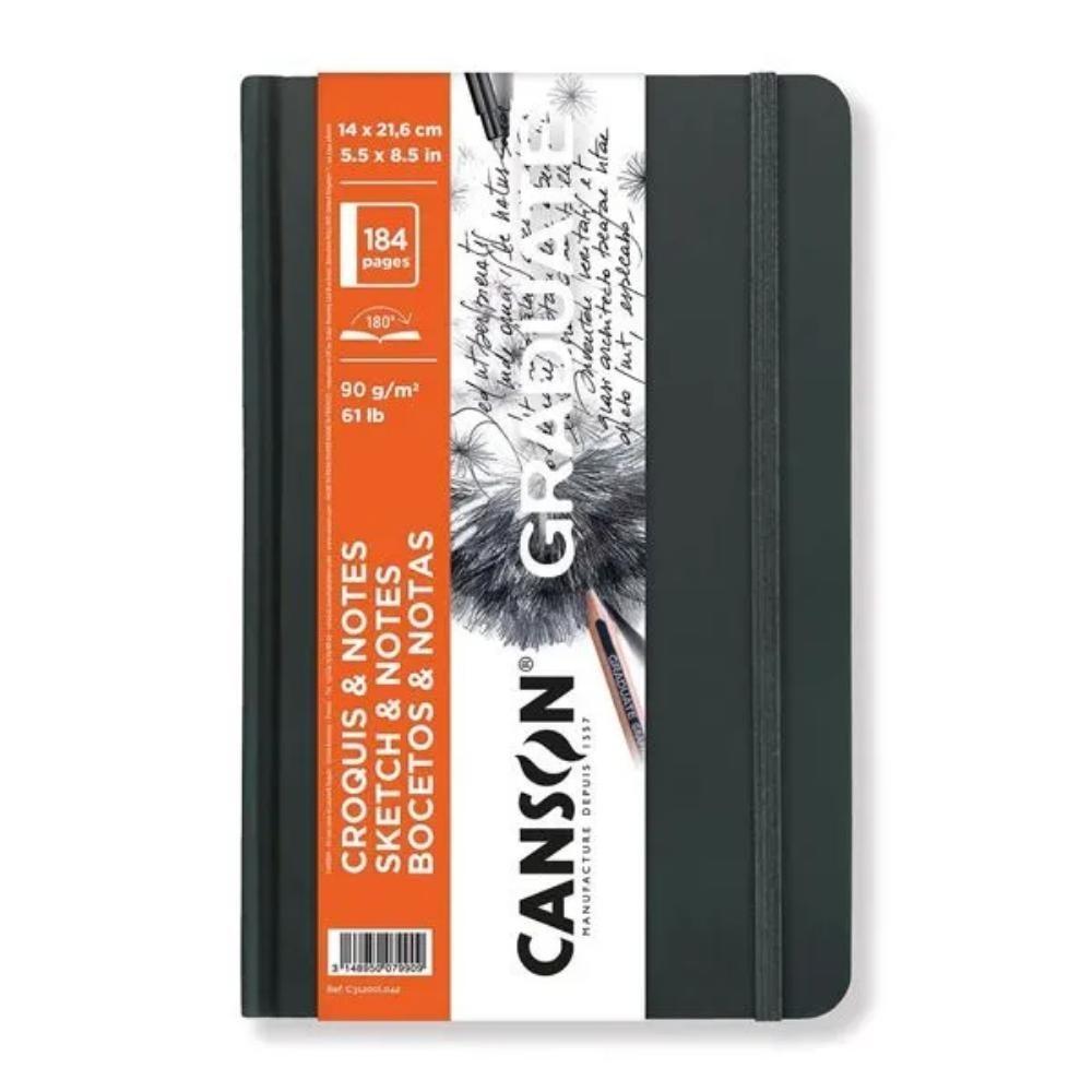 CUADERNO CANSON GRADUATE 14X21,6cm BOCETOS Y NOTAS CROQUIS 90gr NEGRO