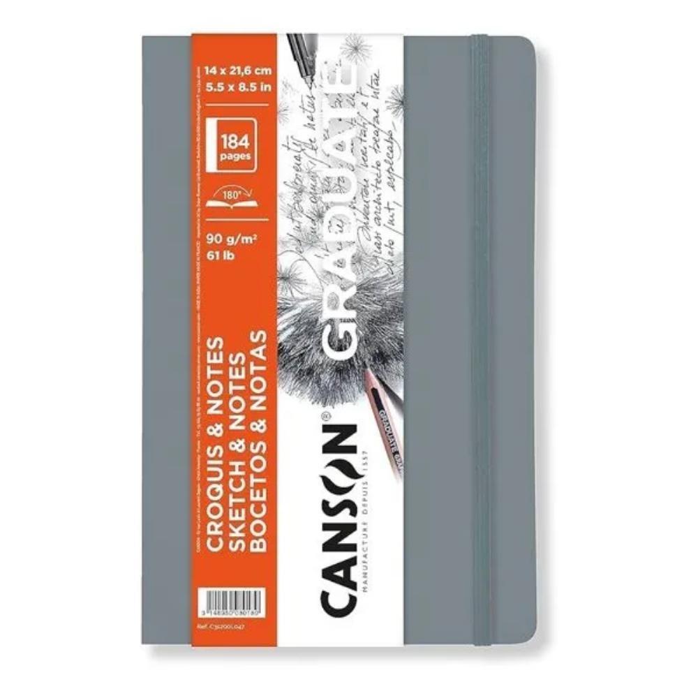 CUADERNO CANSON GRADUATE 14X21,6cm BOCETOS Y NOTAS CROQUIS 90gr GRIS CLARO