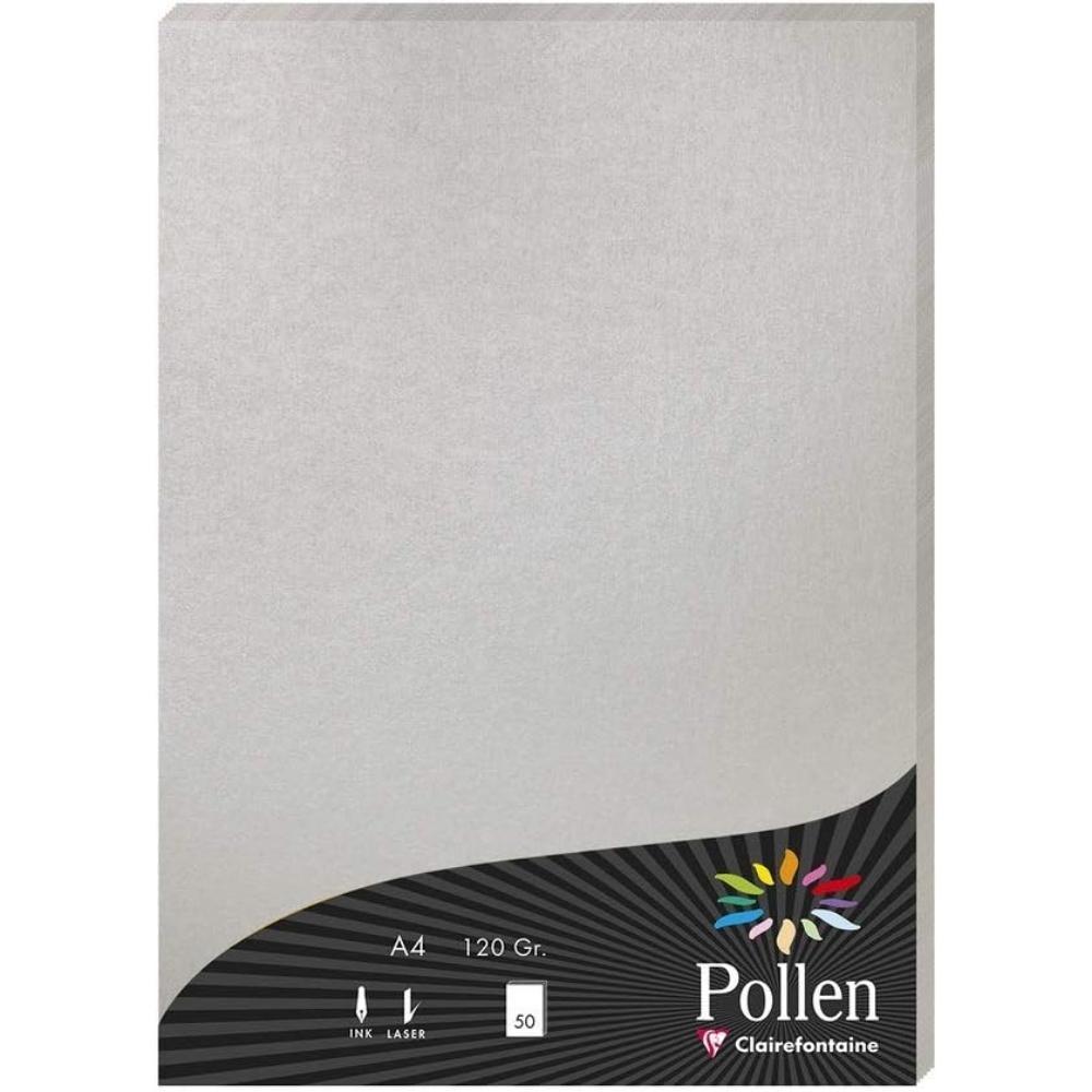 LAMINA PAPEL POLLEN A4 PLATA METALIZADO 120gr 50UD
