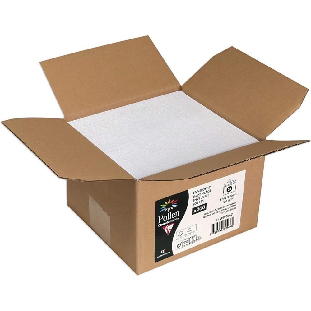 CAJA 200 SOBRES POLLEN 114X162mm BLANCO IRIDISCENTE 120gr