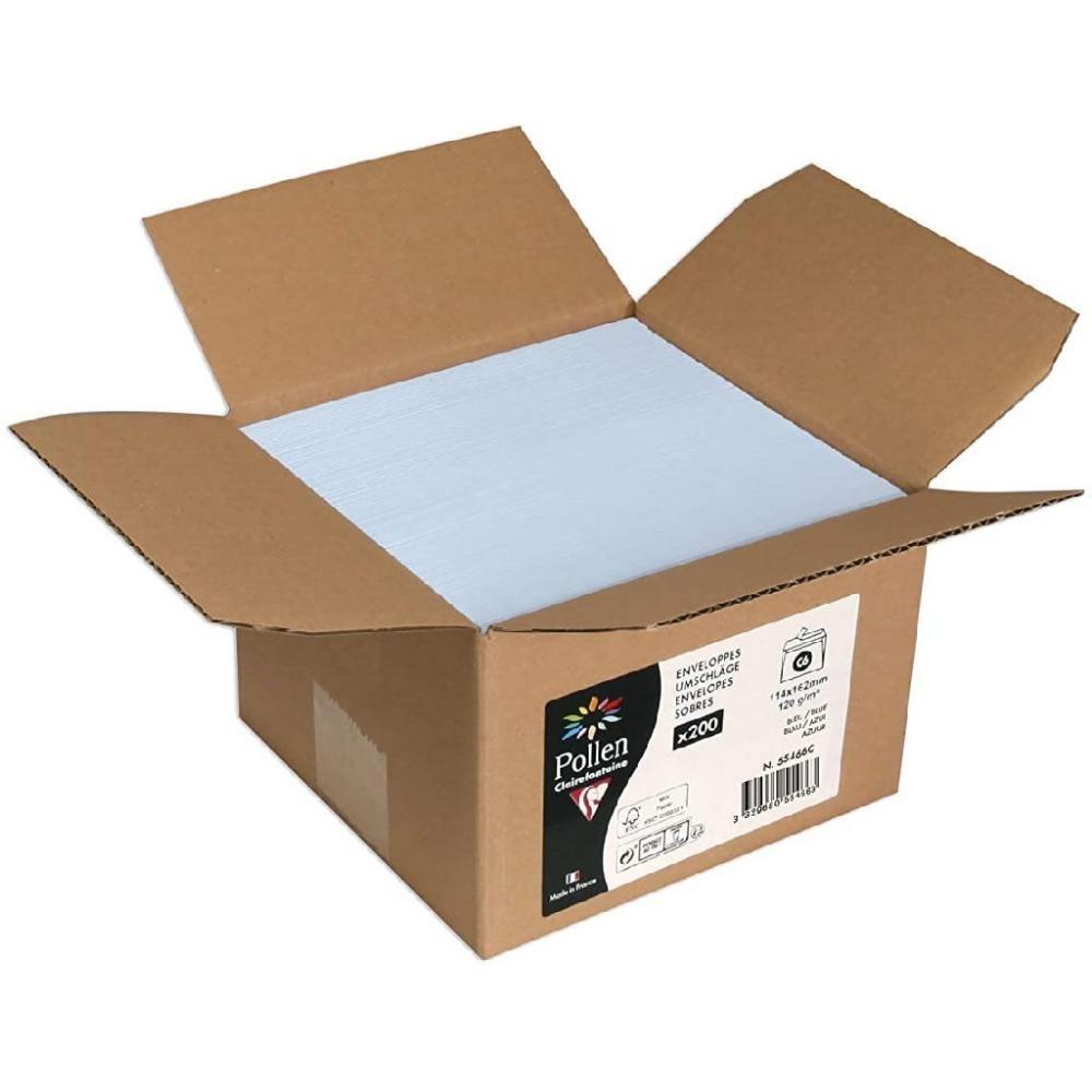 CAJA 200 SOBRES POLLEN 114X162mm AZUL 120gr