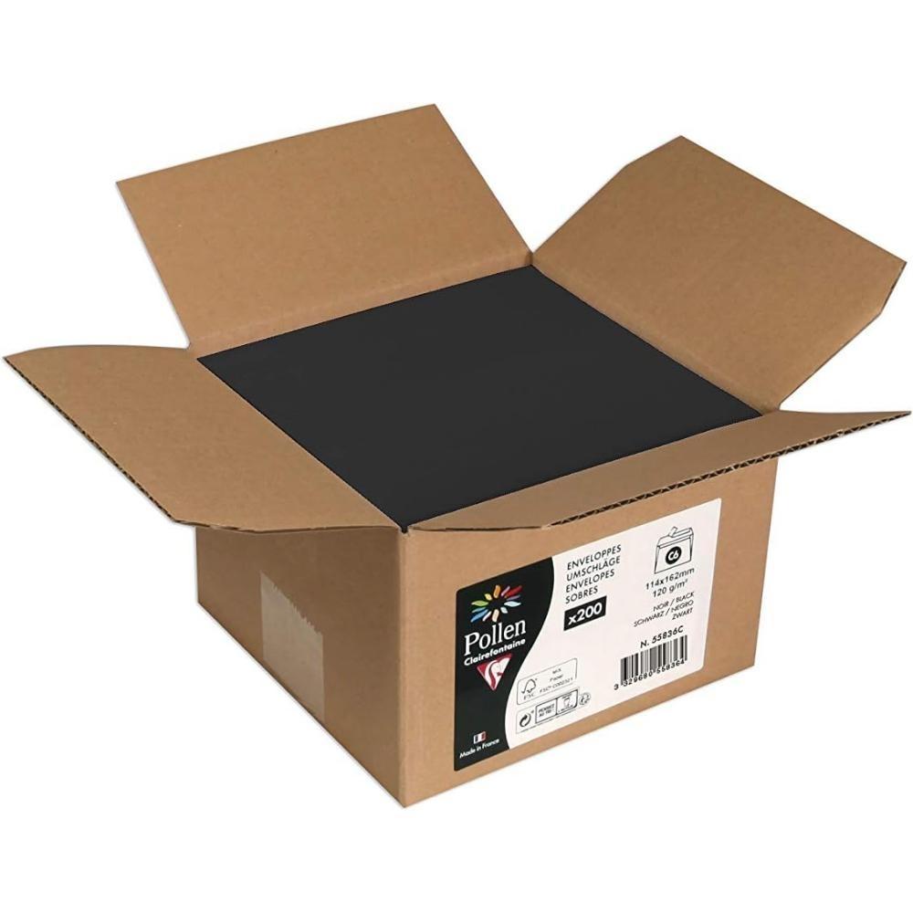 CAJA 200 SOBRES POLLEN 114X162mm NEGRO 120gr