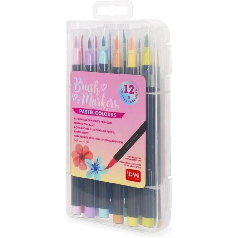 SET DE 12 ROTULADORES DE PINCEL - MARCADORES DE PINCEL - COLORES PASTEL LEGAMI