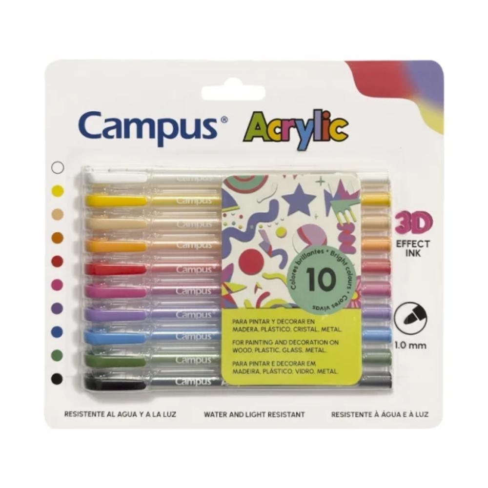 ROTULADORES ACRILICOS CAMPUS ACRYLIC 3D 10 COLORRES