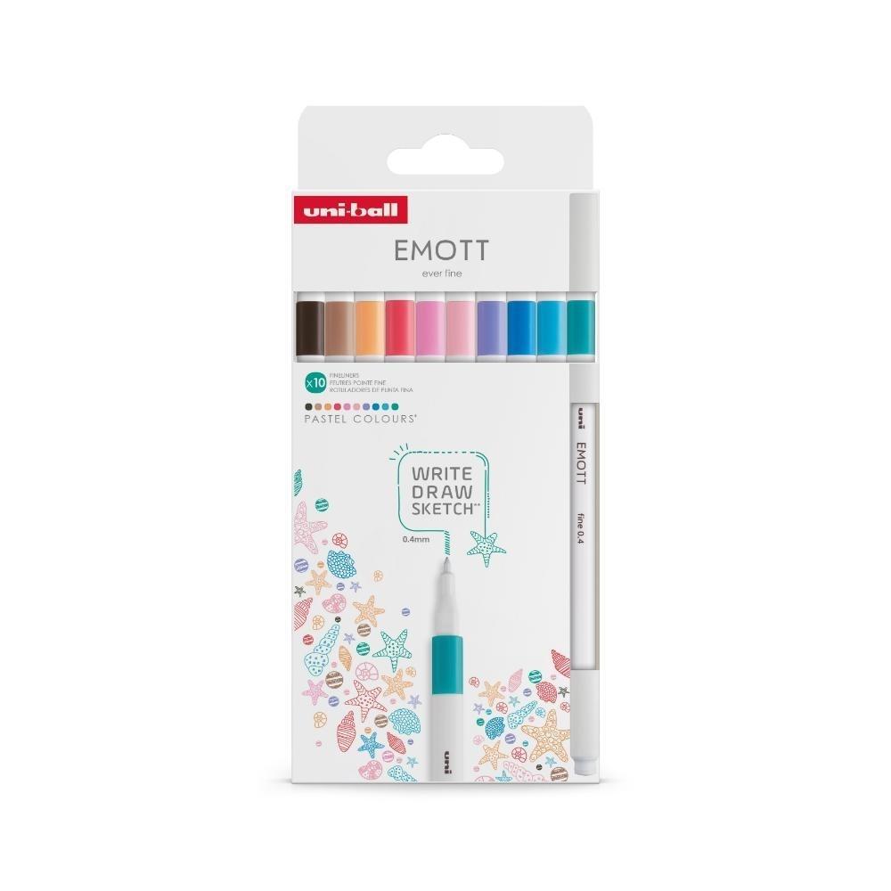 CAJA ROTULADORES UNI EMOTT PUNTA FINA 10 COLORES PASTEL