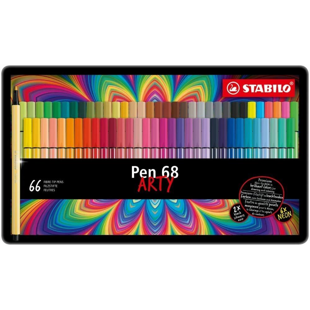 STABILO PEN 68 ESTUCHE METALICO 66 UNIDADES ARTY